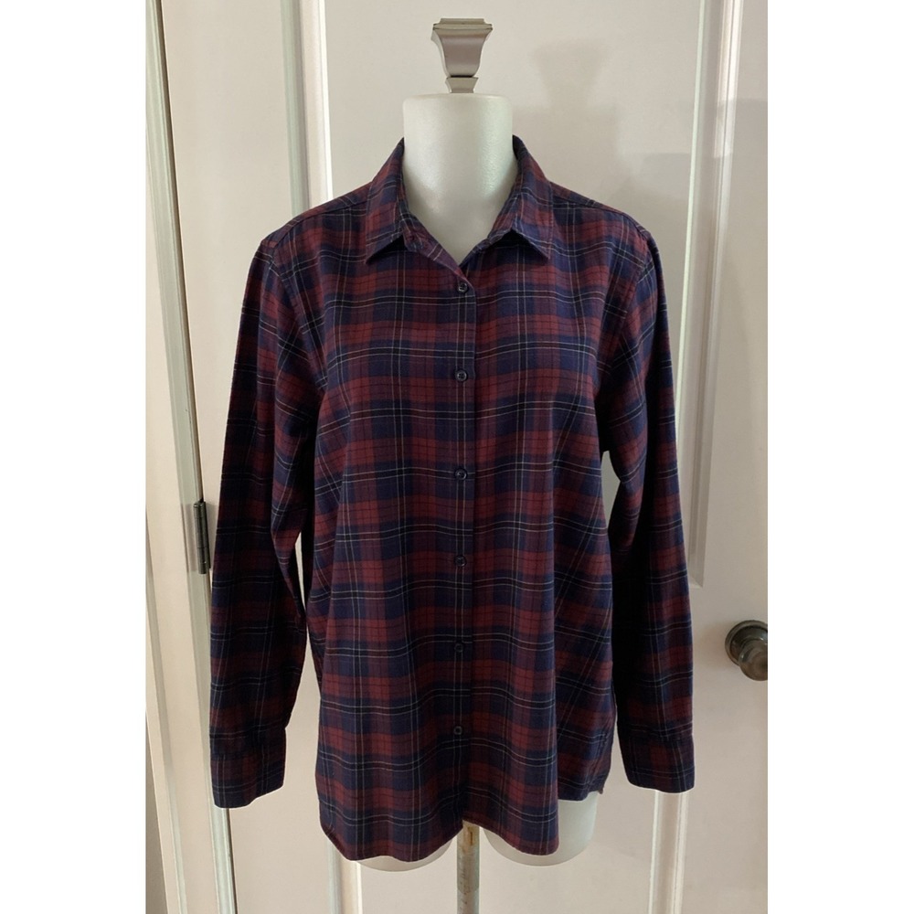 Closed Plaid 100% Cotton Flannel Button Down Shirt Size Small Burgundy Red Blue